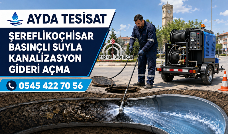 Şereflikoçhisar’da basınçlı suyla bina ana gider borusu temizleme uygulaması