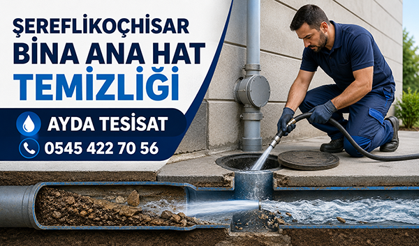Şereflikoçhisar’da tıkalı bina giderini basınçlı suyla açan su jeti uygulaması