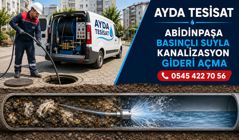 Abidinpaşa’da basınçlı suyla bina ana gider hattını temizleyen su jeti uygulaması