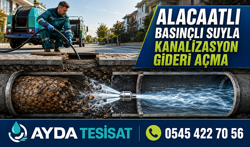 Alacaatlı’da basınçlı suyla bina ana gider hattını temizleme