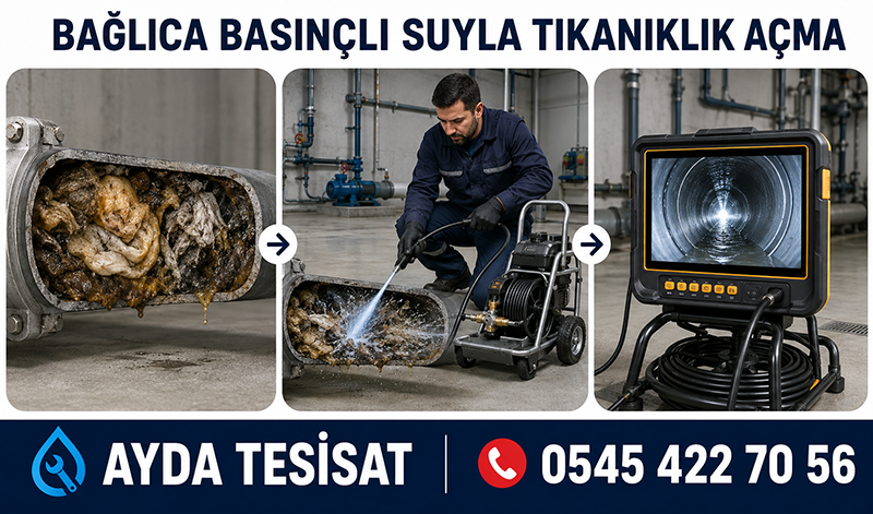 Bağlıca’da su jetiyle bina ana gider hattındaki birikimi temizlemesi