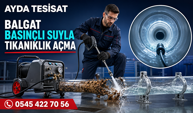 Balgat’ta basınçlı suyla bina ana hattındaki birikintilerin temizlenmesi