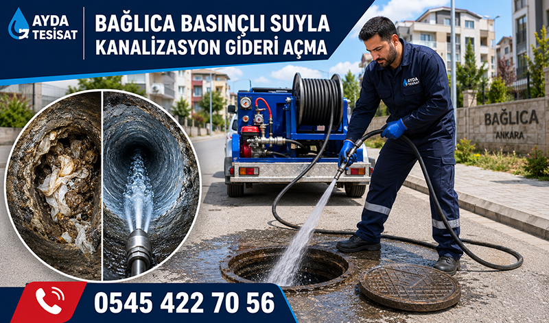 Basınçlı su uygulaması öncesi tıkalı ve işlem sonrası temizlenmiş kanalizasyon borusu karşılaştırması