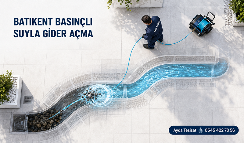 Batıkent’te basınçlı suyla bina ana gider hattındaki birikintilerin temizlenmesi