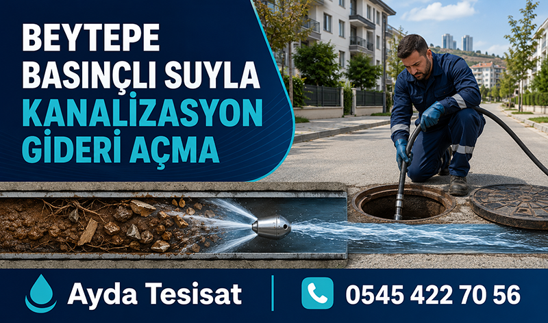 Beytepe’de basınçlı suyla bina gideri açma uygulaması