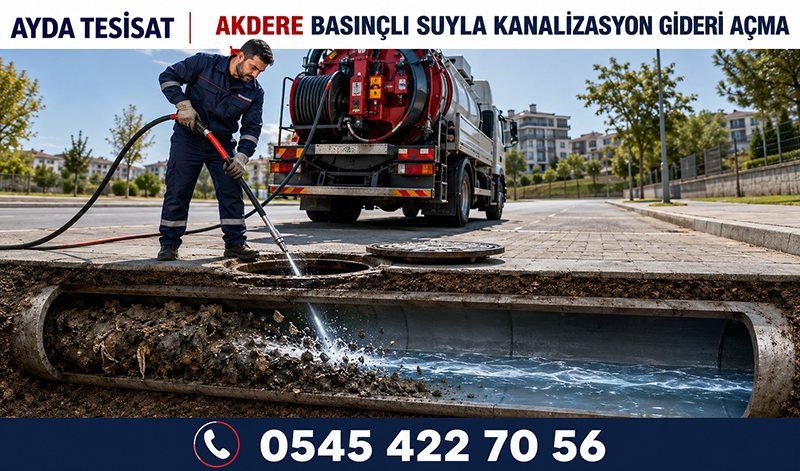 Bina ana hattındaki tortunun basınçlı suyla temizlenmesi ve açılmış kanalizasyon