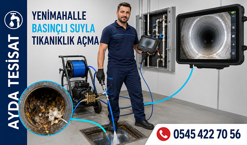 Bina ana hattındaki yağ ve tortunun basınçlı suyla temizlenmesini gösteren gider borusu kesiti