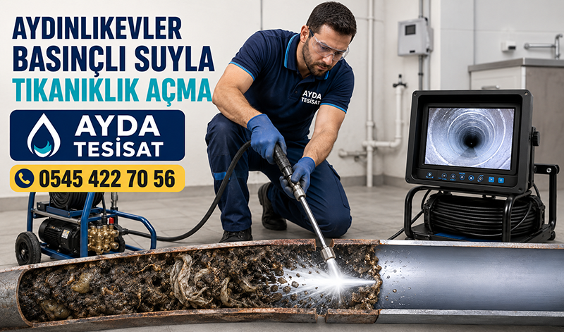Birikintili kanalizasyon borusunun basınçlı suyla açılması ve temiz akış kontrolü