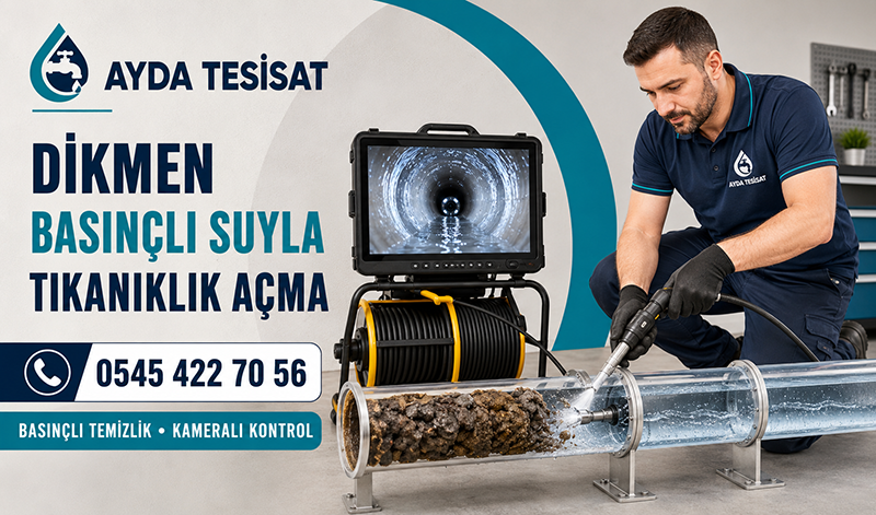 Dikmen’de basınçlı suyla bina ana gider hattını temizleyen su jeti