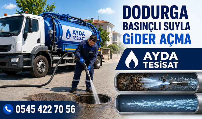 Dodurga’da basınçlı suyla bina ana hattındaki birikintilerin temizlenmesi