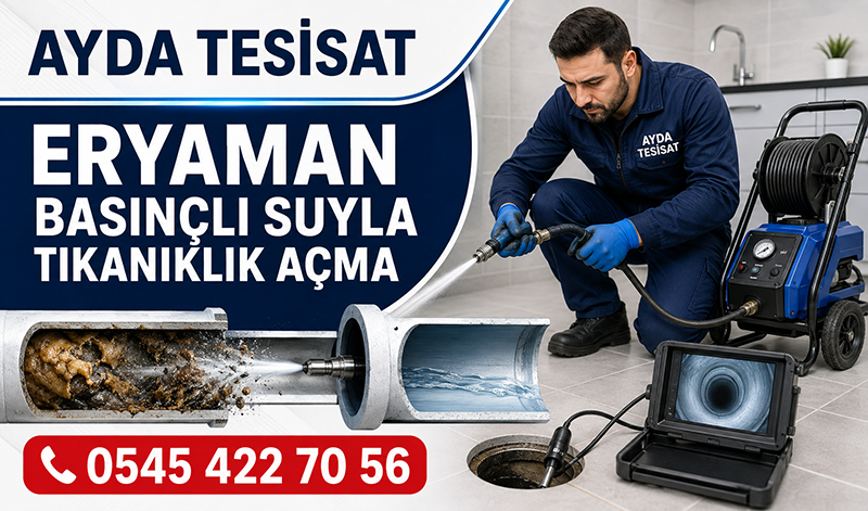 Eryaman’da basınçlı suyla bina ana gider tıkanıklığını açması
