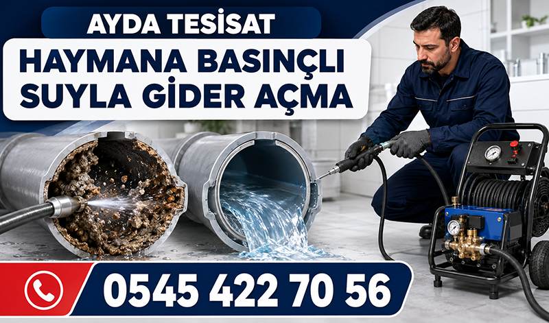 Haymana bina ana hattında birikintilerin su jetiyle uzaklaştırılması ve temiz boru görünümü