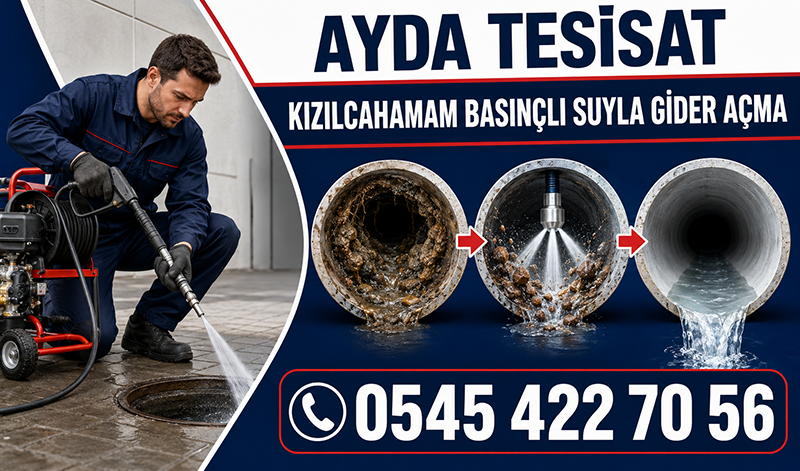 Kızılcahamam’da basınçlı suyla bina ana hattındaki tortuları temizleyen su jeti uygulaması