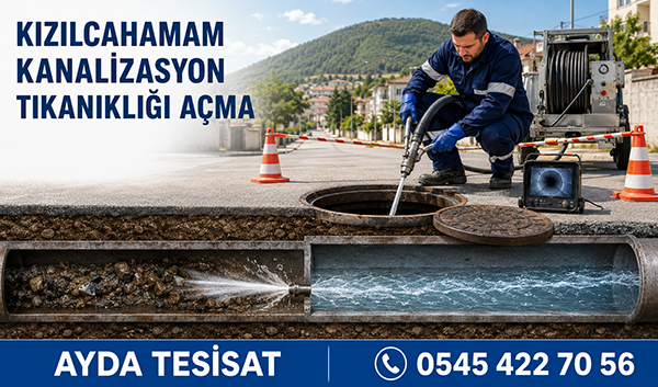 Kızılcahamam’da erkek tesisat ustasının su jetiyle bina ana hattındaki tıkanıklığı açması