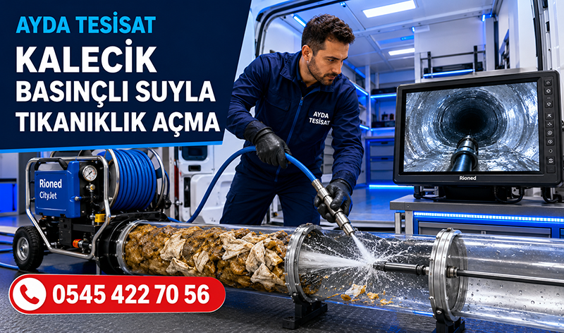 Kalecik’te bina ana hattını basınçlı suyla temizleyen gider açma ekibi