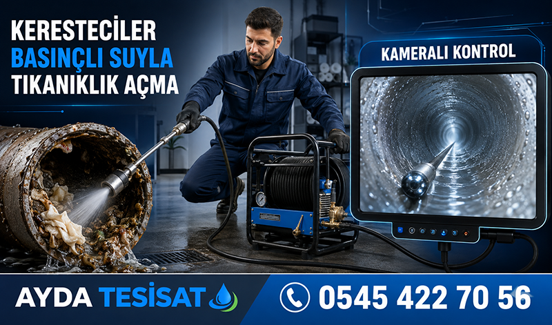 Keresteciler kanalizasyon hattında basınçlı suyla açılmış ve yıkanmış temiz boru içi görünümü