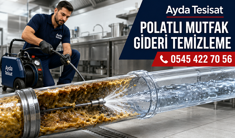 Polatlı'da basınçlı su makinesiyle bina ana gider hattını temizleyen erkek tesisat ustası