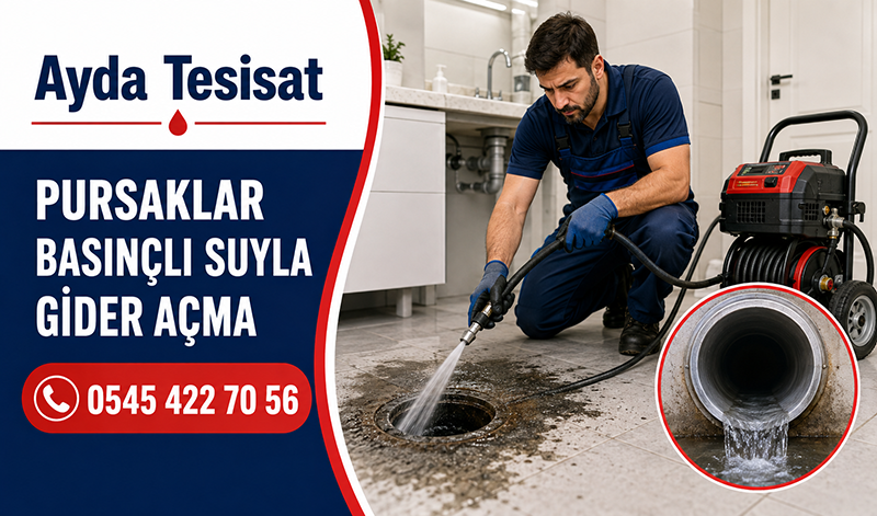 Pursaklar’da basınçlı suyla bina ana giderindeki yağ ve tortunun temizlenmesi