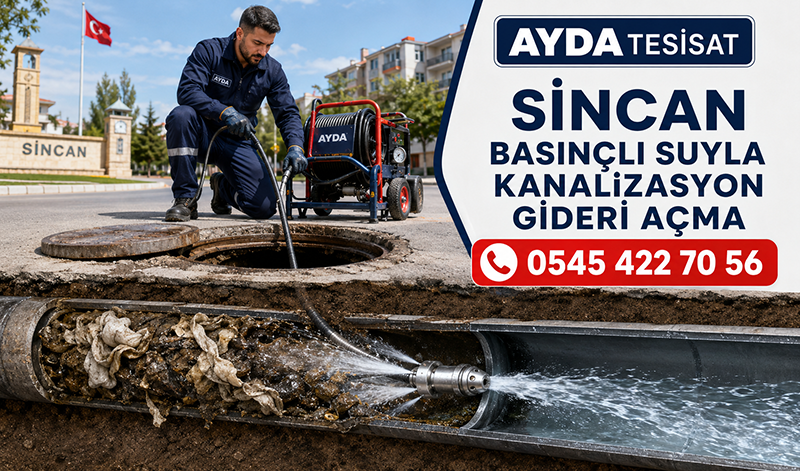 Sincan’da basınçlı suyla bina ana gider hattındaki birikintilerin temizlenmesi