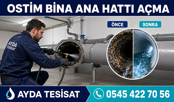 Su jeti ile kanalizasyon tıkanıklığı açılan ve akışı kontrol edilen gider borusu
