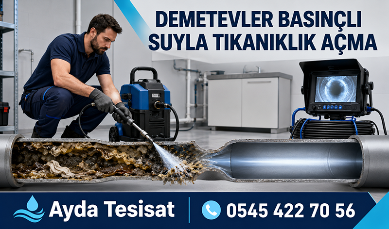 Su jetiyle açılan kanalizasyon borusunda gider temizleme uygulaması