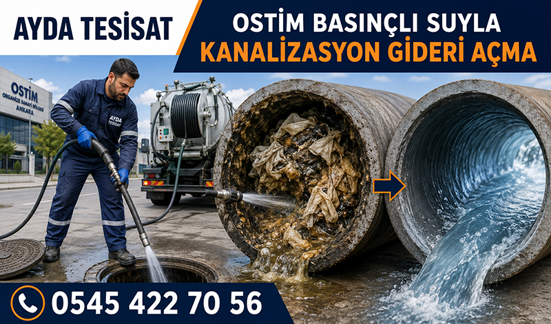 Su jetiyle açılan kanalizasyon borusunda tıkalı ve temizlenmiş bölüm karşılaştırması