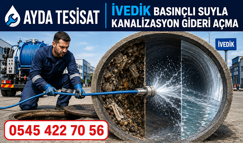 Su jetiyle temizlenen tıkalı bina ana hattı ve borudan uzaklaştırılan tortular