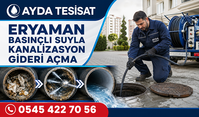 Su jetiyle temizlenen yağ ve tortu birikmiş kanalizasyon borusunun açık kesit görünümü