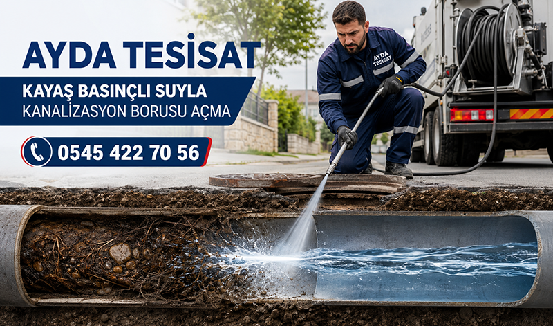 Su jetiyle yağ ve tortudan arındırılan kanalizasyon gider borusunun iç görünümü