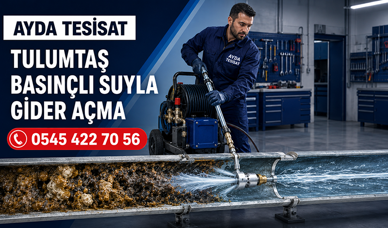 Tulumtaş’ta erkek tesisat ustasının basınçlı su makinesiyle bina ana gider hattını temizlemesi
