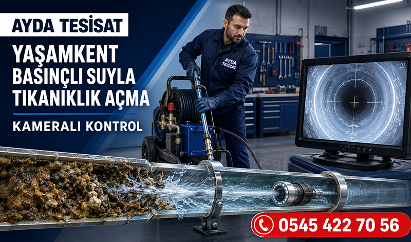 Yaşamkent basınçlı suyla gider açma işlemi yapan erkek tesisat ustası