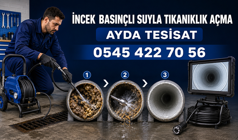 incek’te basınçlı suyla bina ana giderindeki birikintilerin temizlenmesi